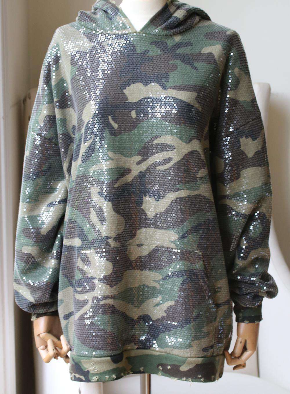 R13 OVERSIZED SEQUIN EMBELLISHED CAMO PRINT COTTON HOODIE SMALL - Image 2