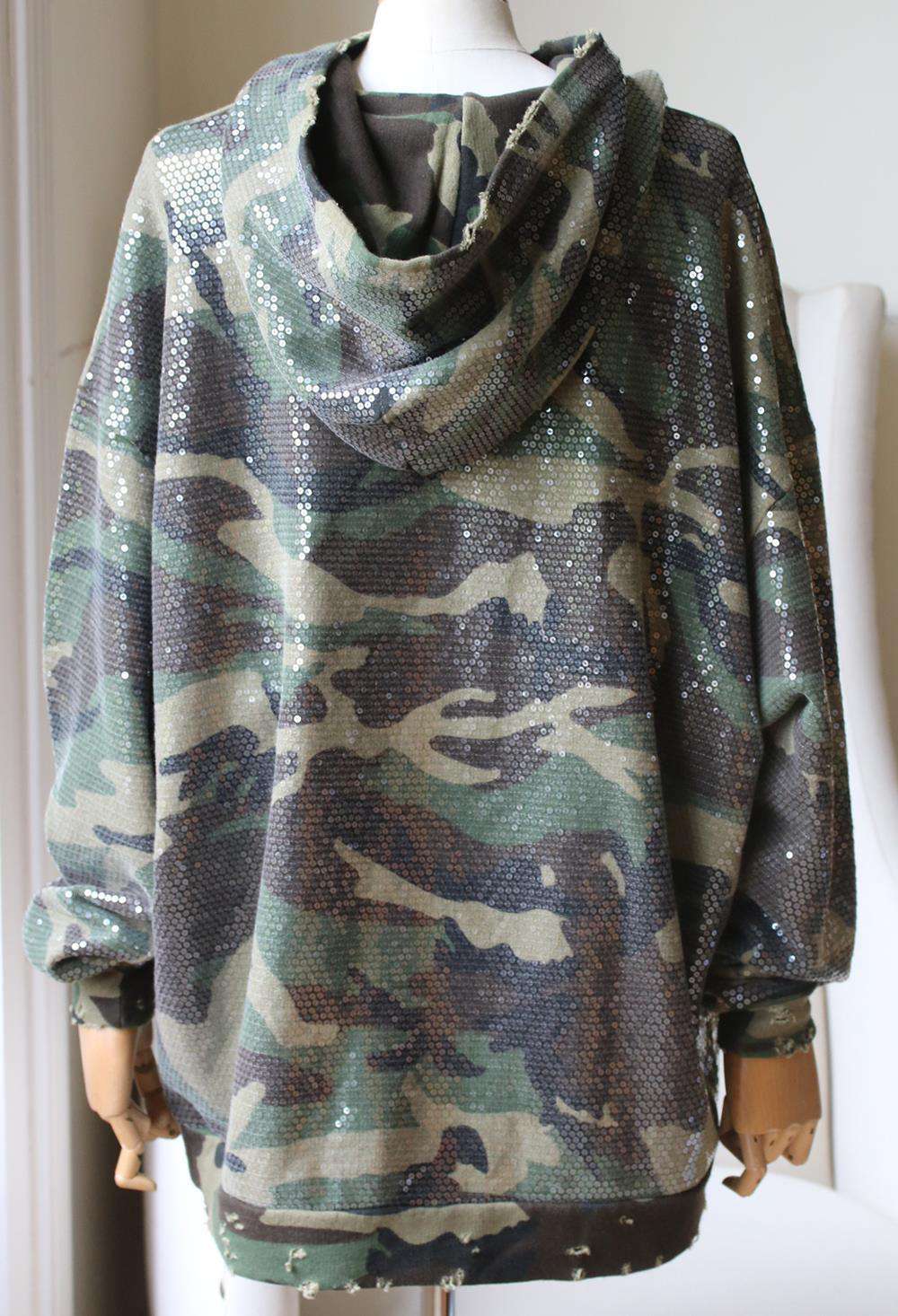 R13 OVERSIZED SEQUIN EMBELLISHED CAMO PRINT COTTON HOODIE SMALL - Image 4