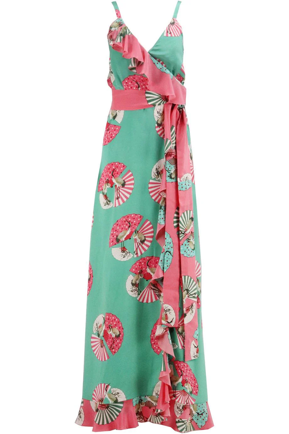 RACIL RUFFED PRINTED SILK CREPE DE CHINE MAXI DRESS FR 34 UK 6