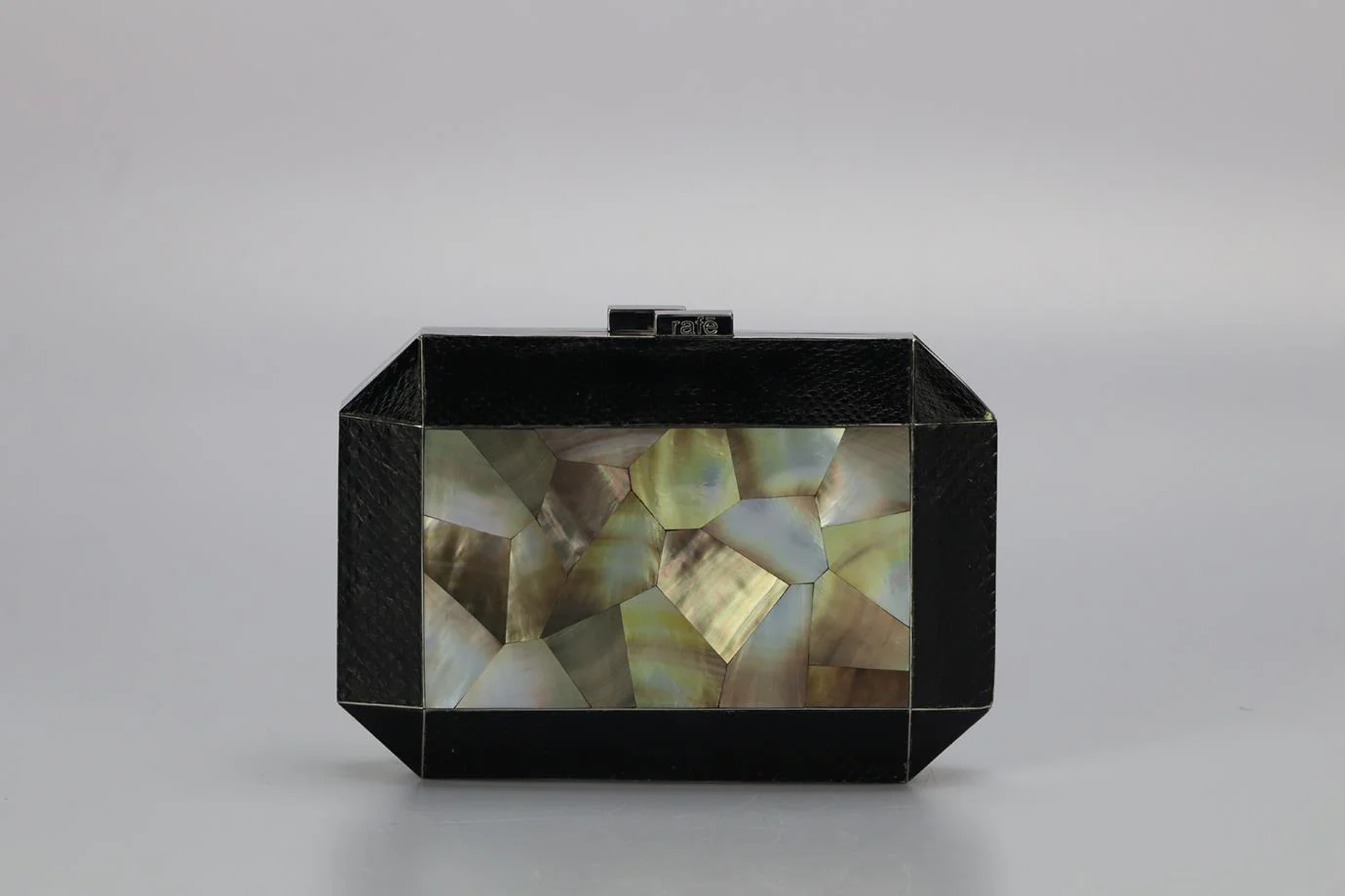 RAFÉ MOTHER OF PEARL AND SNAKE EFFECT LEATHER SILVER TONE CLUTCH - Image 2