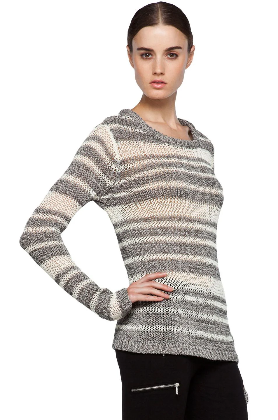 RAG AND BONE CATERINA GREY CREAM STRIPED SWEATER XS - Image 10