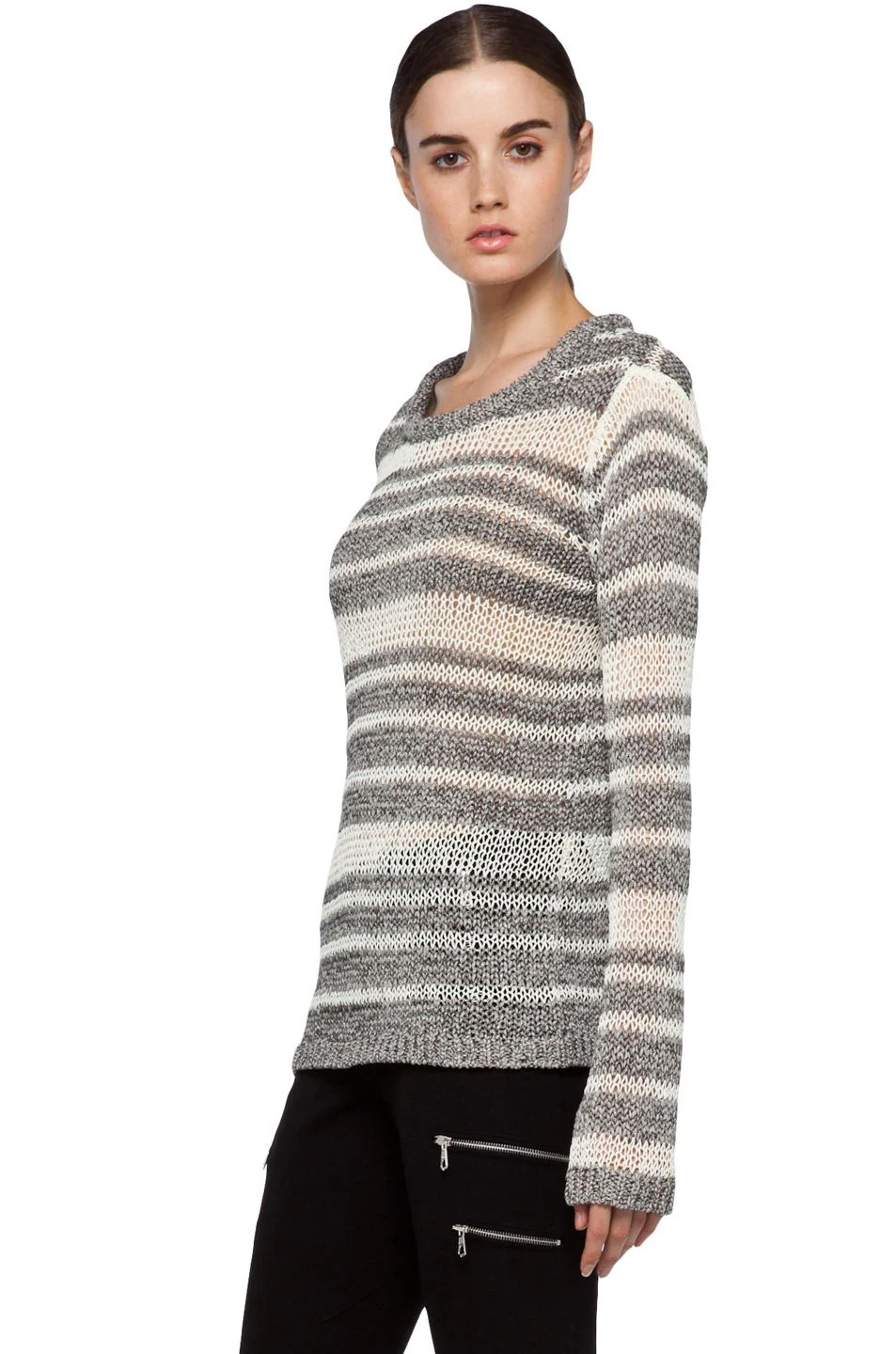 RAG AND BONE CATERINA GREY CREAM STRIPED SWEATER XS - Image 8