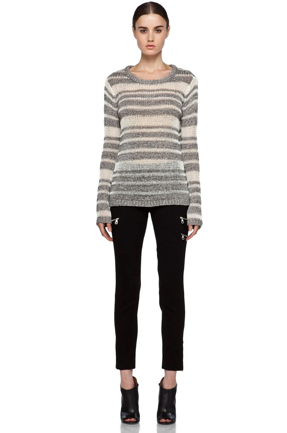 RAG AND BONE CATERINA GREY CREAM STRIPED SWEATER XS - Image 9