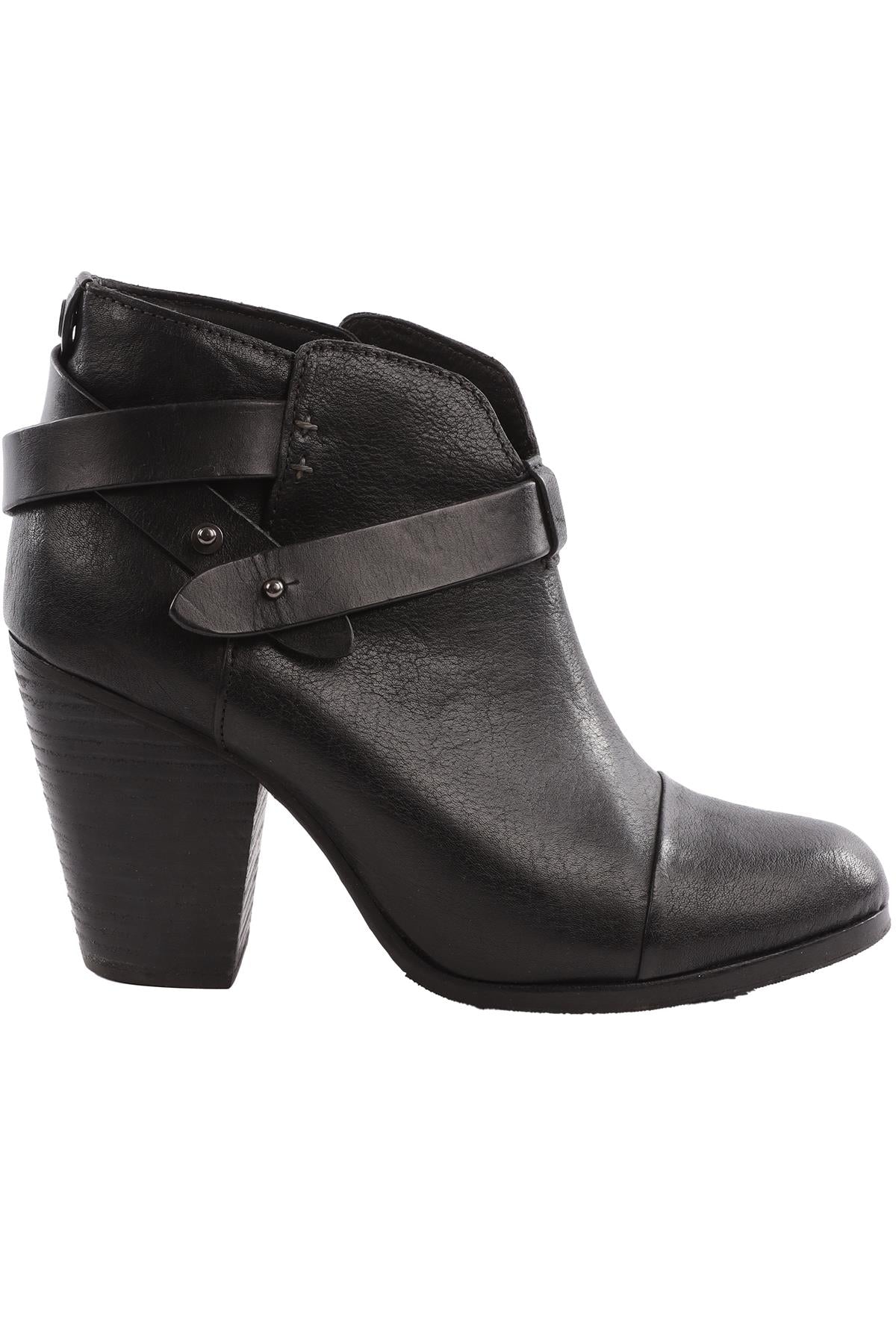 RAG & BONE BLACK LEATHER ANKLE BOOTS EU 38