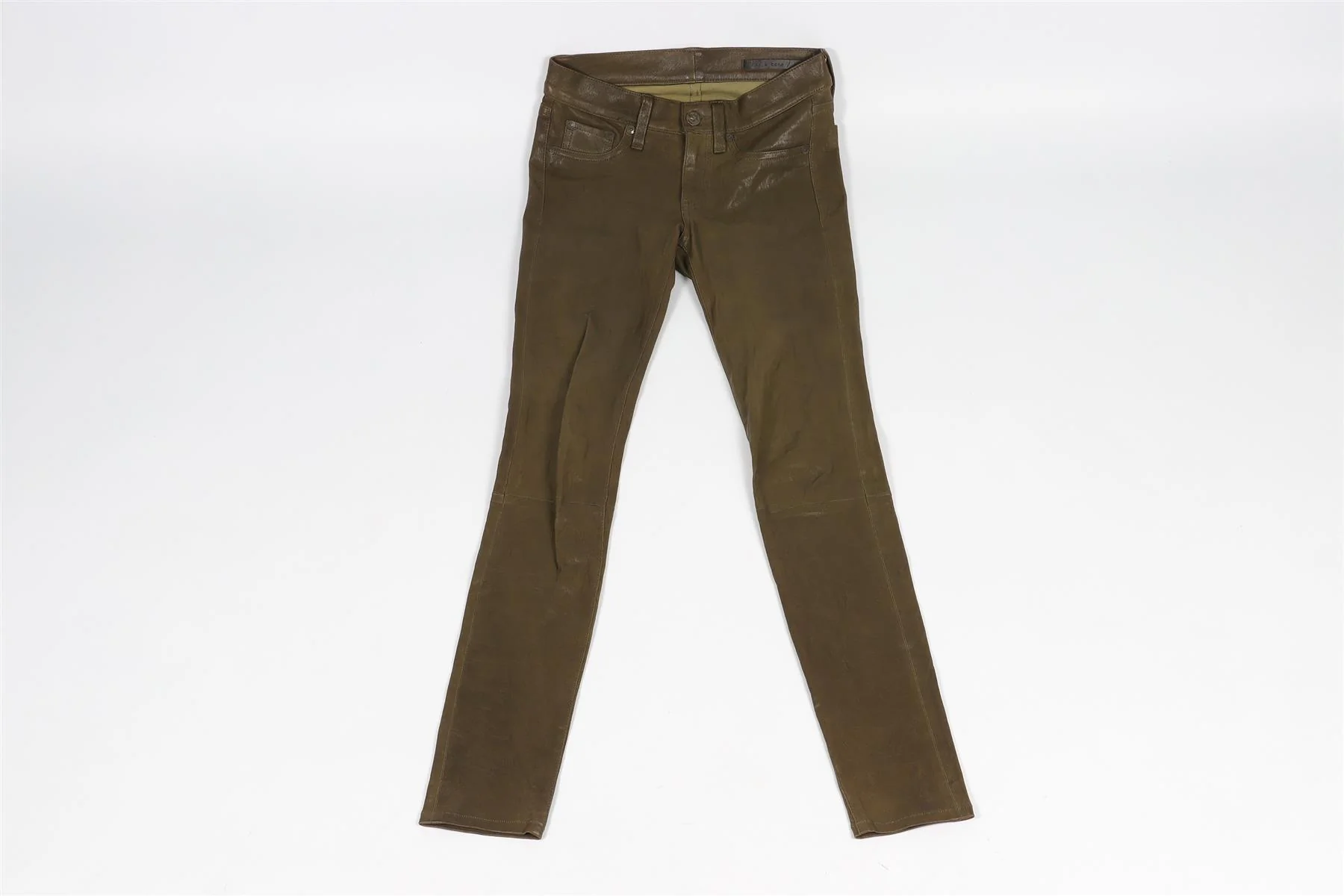 RAG & BONE GREEN LEATHER SKINNY PANTS W 29 UK 10-12 - Image 2