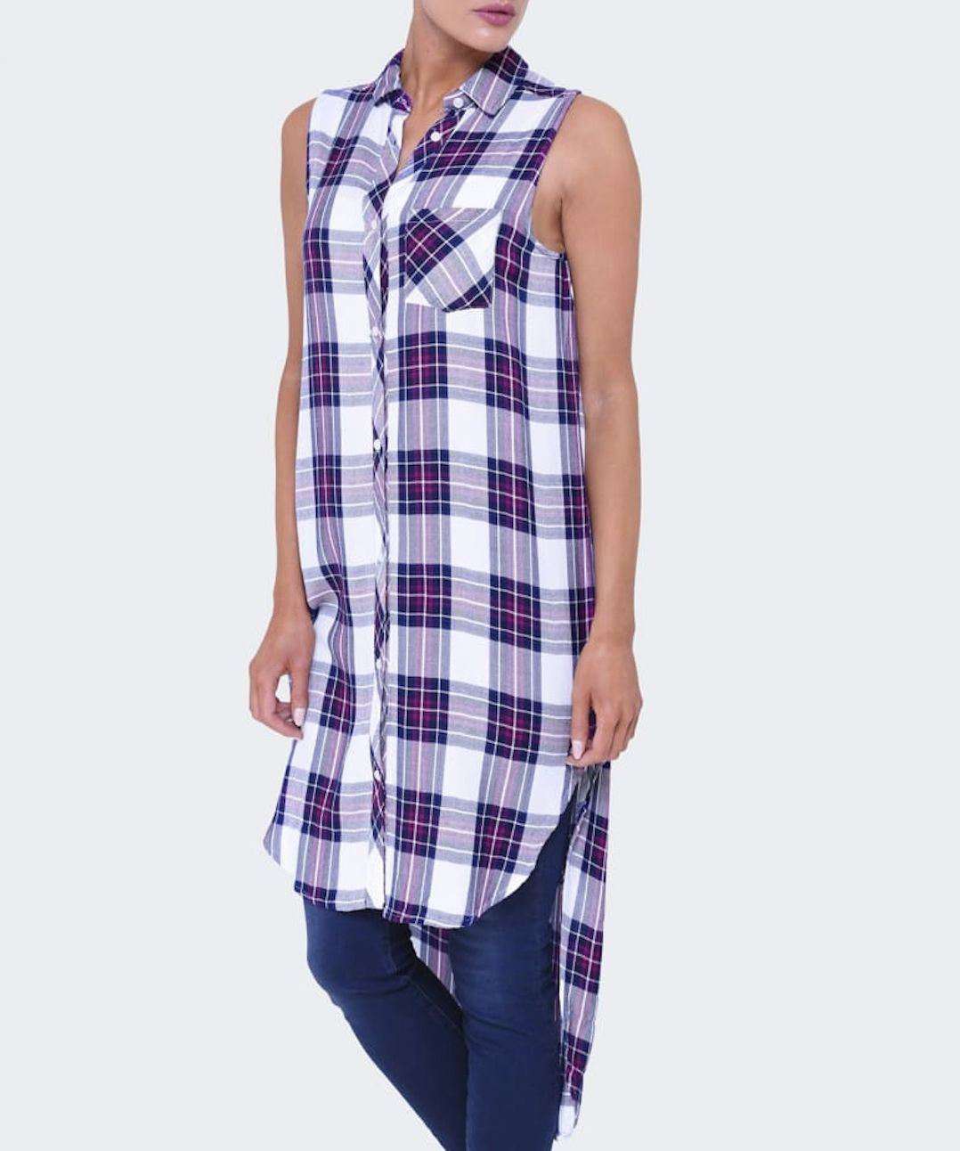 RAILS JORDYN PLAID SLEEVELESS HIGH-LOW SHIRT TUNIC DRESS MEDIUM