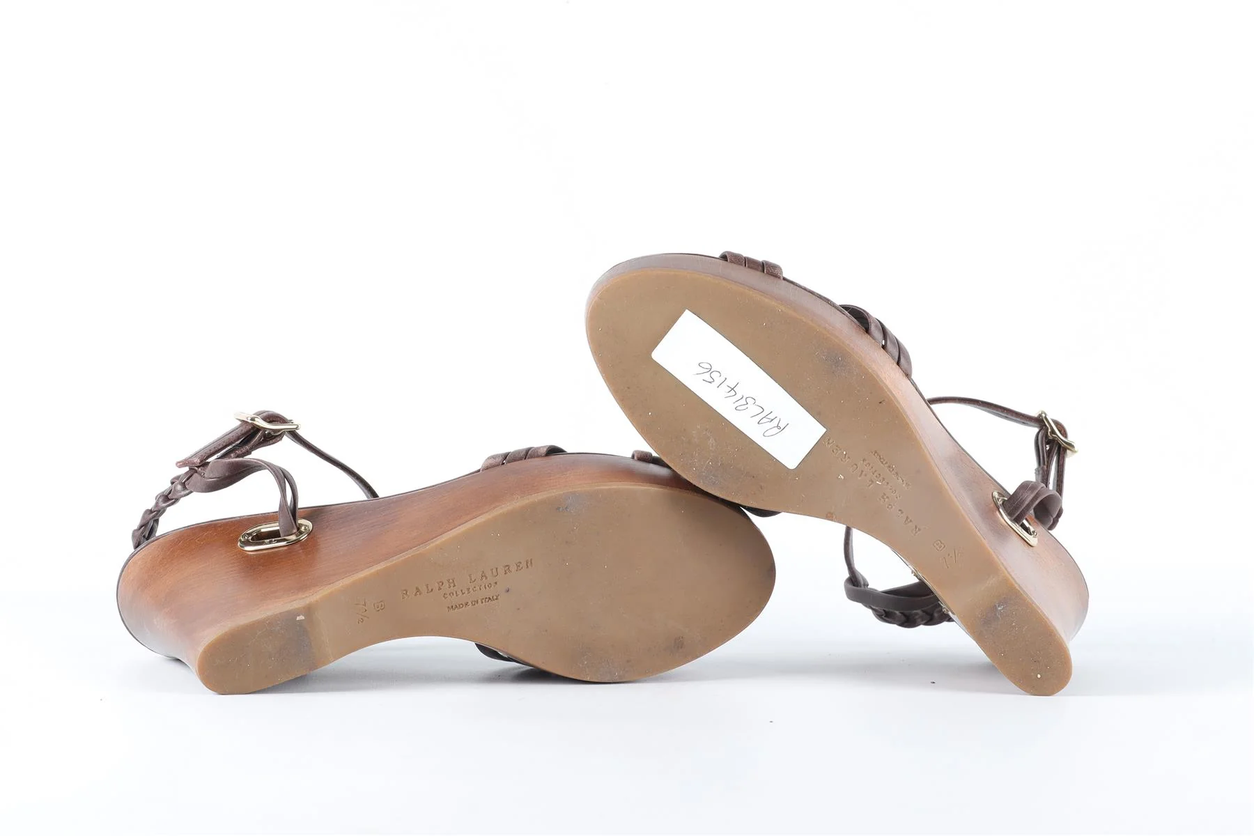 RALPH LAUREN COLLECTION BROWN LEATHER WEDGE SANDALS EU 37.5 UK 4.5 US 7.5 - Image 6
