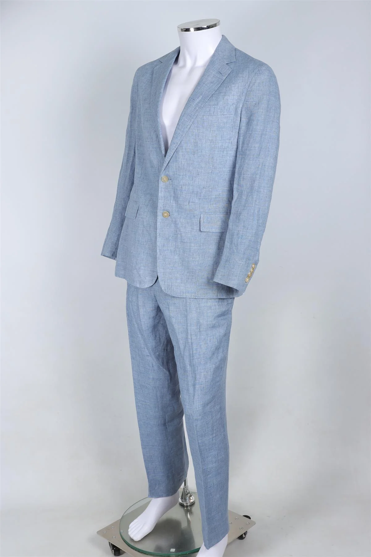RALPH LAUREN PURPLE LABEL BLUE MEN'S LINEN TWO PIECE SUIT SMALL - Image 3
