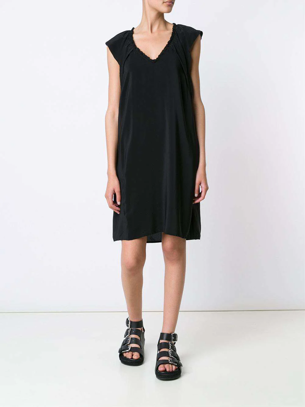 RAQUEL ALLEGRA BLACK SILK RUFFLE DRESS SIZE 1 UK 8/10 - Image 3