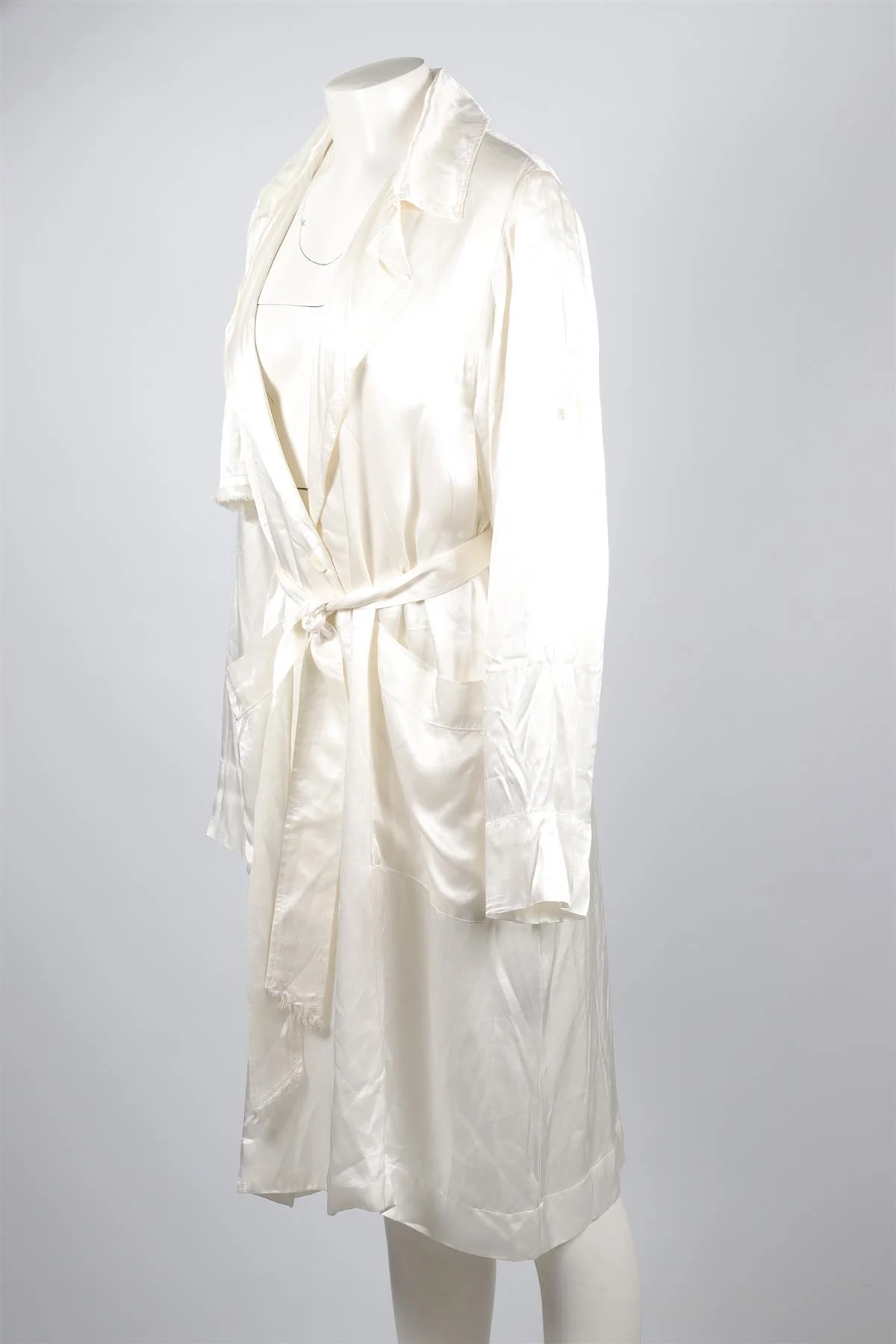 RAQUEL ALLEGRA WHITE SATIN TRENCH COAT UK 6 - Image 3