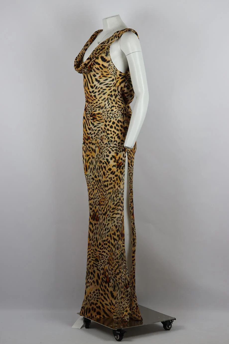RAT AND BOA DRAPED LEOPARD PRINT CREPE MAXI DRESS XSMALL - Image 3