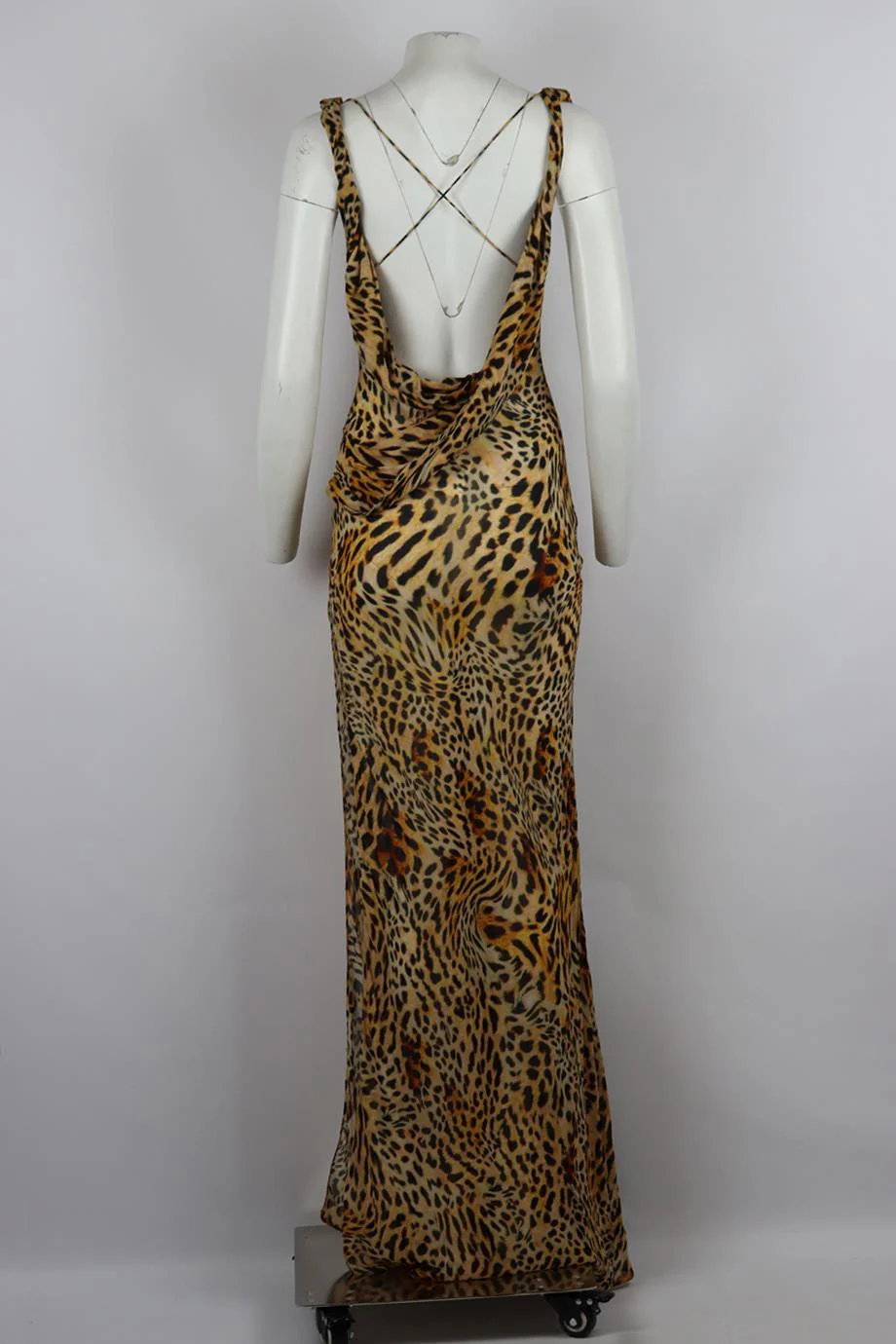 RAT AND BOA DRAPED LEOPARD PRINT CREPE MAXI DRESS XSMALL - Image 4