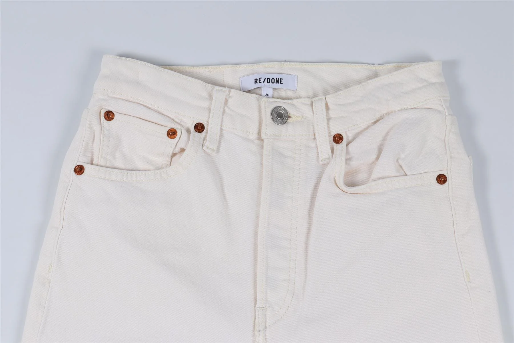 RE/DONE CREAM HIGH RISE STRAIGHT LEG JEANS W24 UK 6 - Image 3