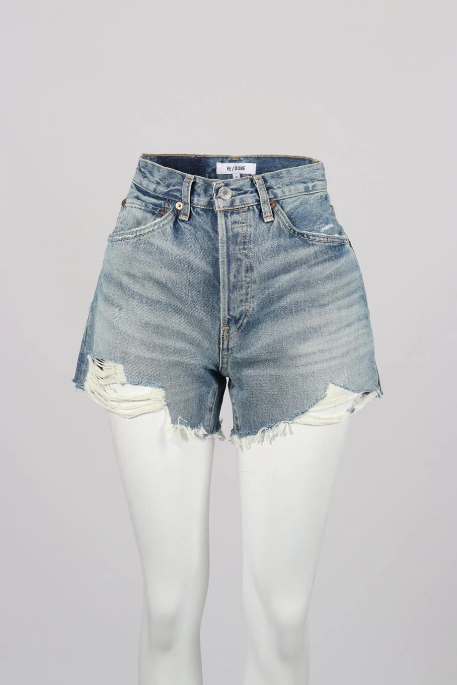 RE/DONE DISTRESSED HIGH RISE DENIM SHORTS W25 UK 6-8 - Image 2