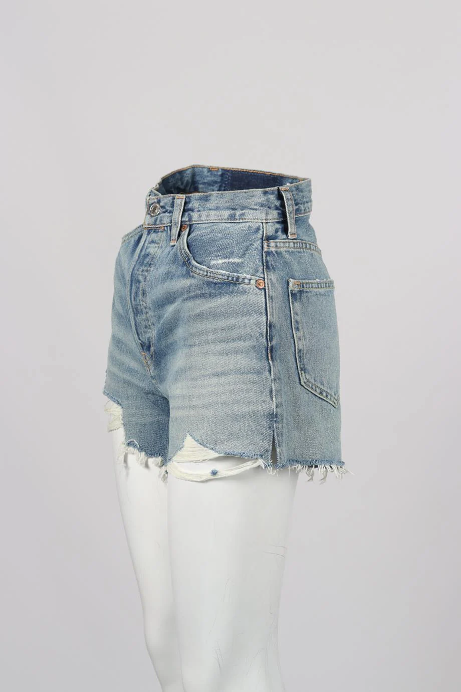 RE/DONE DISTRESSED HIGH RISE DENIM SHORTS W25 UK 6-8 - Image 3