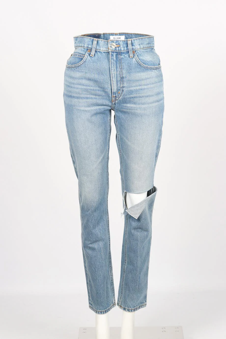 RE/DONE DISTRESSED HIGH RISE STRAIGHT LEG JEANS W25 UK 6-8 - Image 2