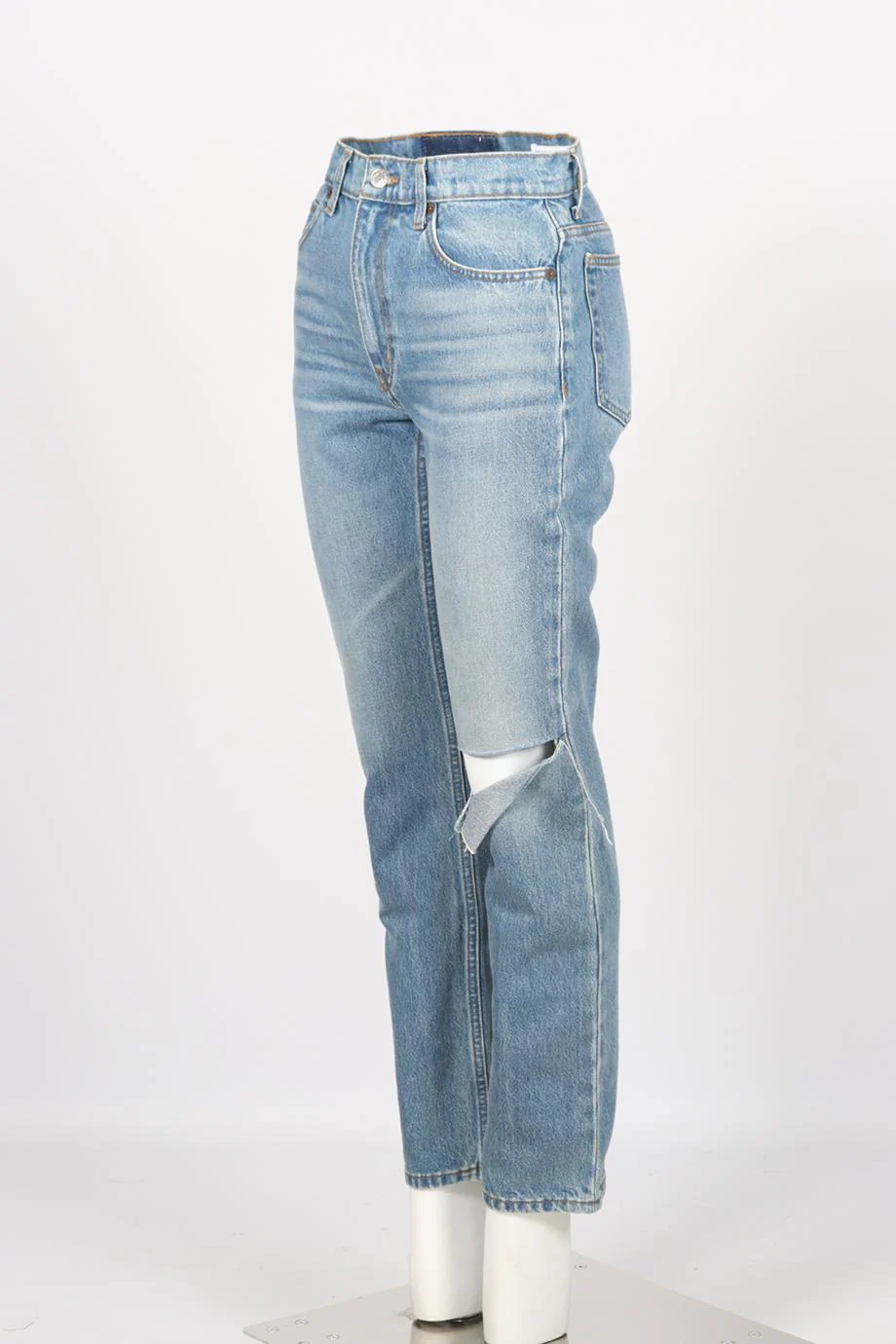 RE/DONE DISTRESSED HIGH RISE STRAIGHT LEG JEANS W25 UK 6-8 - Image 3