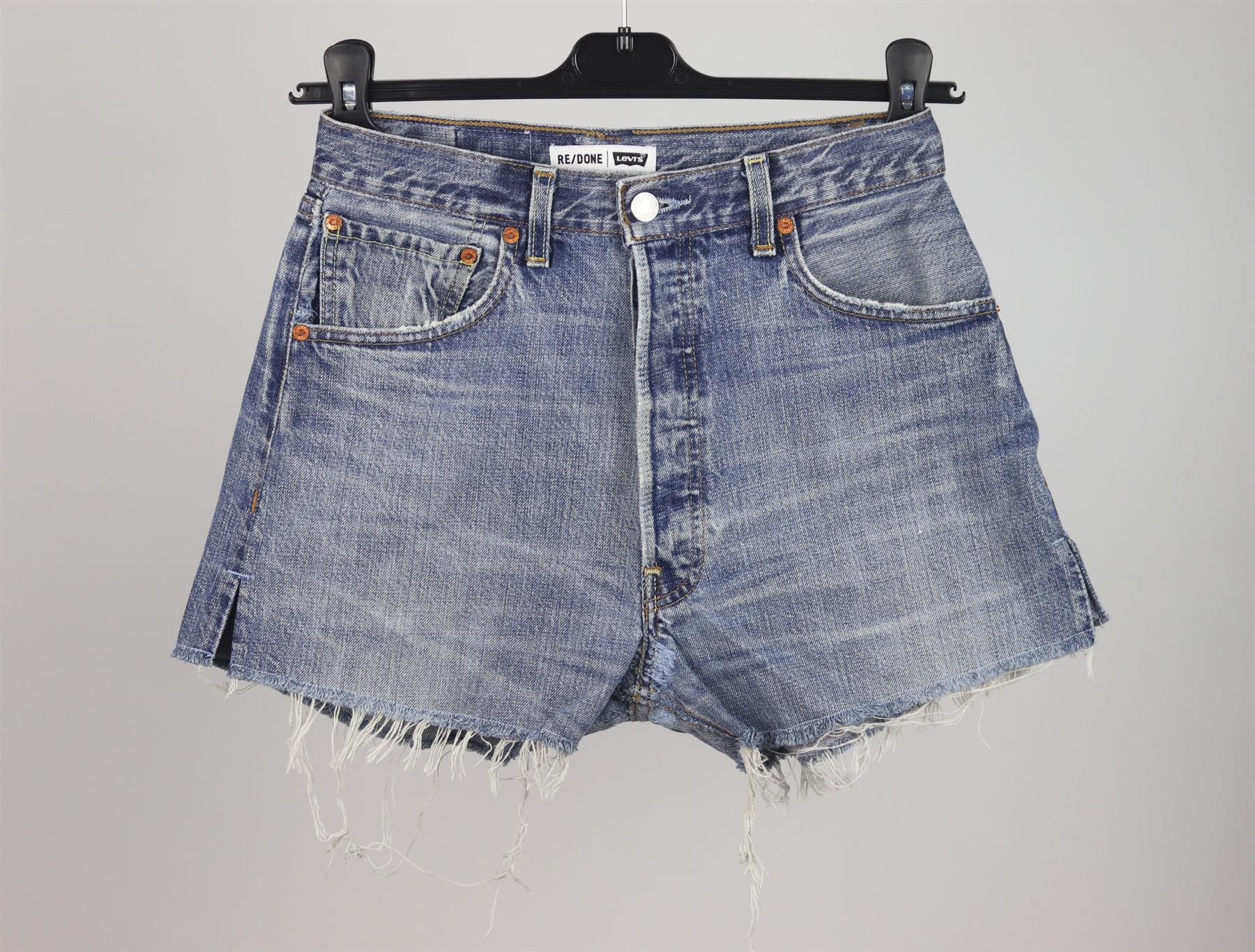 RE/DONE DISTRESSED HIGH WAISTED DENIM SHORTS W25 UK 6/8 - Image 2