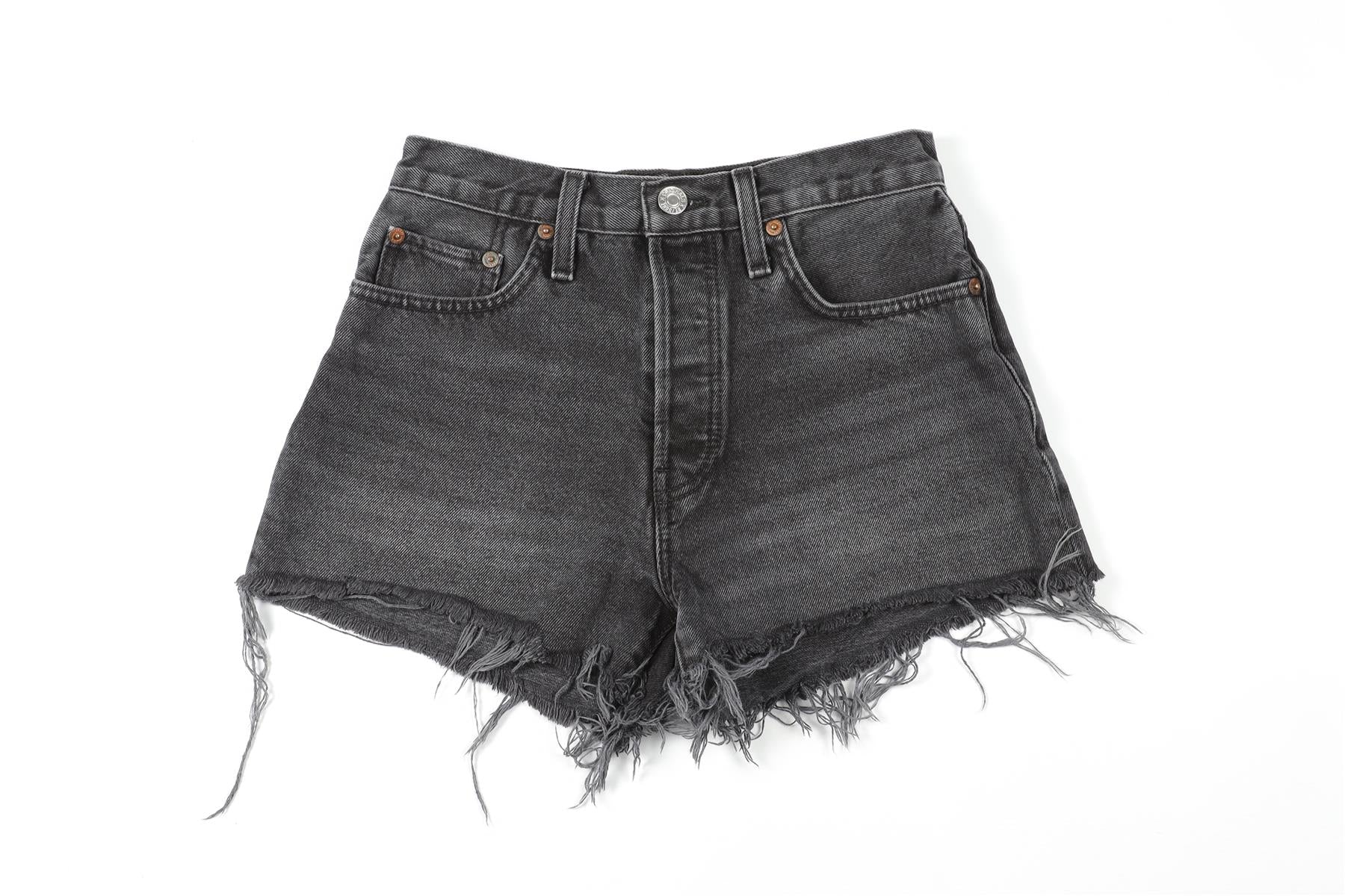 RE/DONE GREY HIGH RISE DENIM SHORTS W24 UK 6 - Image 2