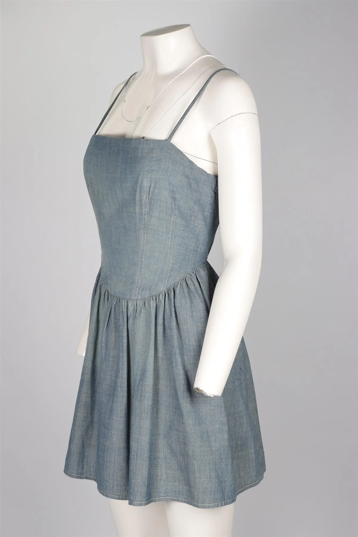 RE/DONE + PAMELA ANDERSON BLUE CHAMBRAY MINI DRESS SMALL - Image 3