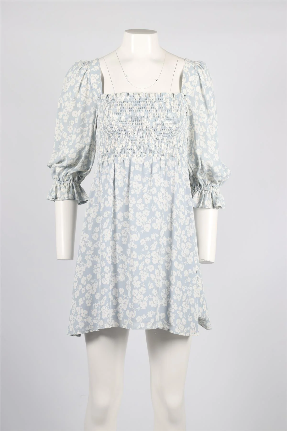 REFORMATION BLUE FLORAL PRINT CREPE MINI DRESS SMALL - Image 2