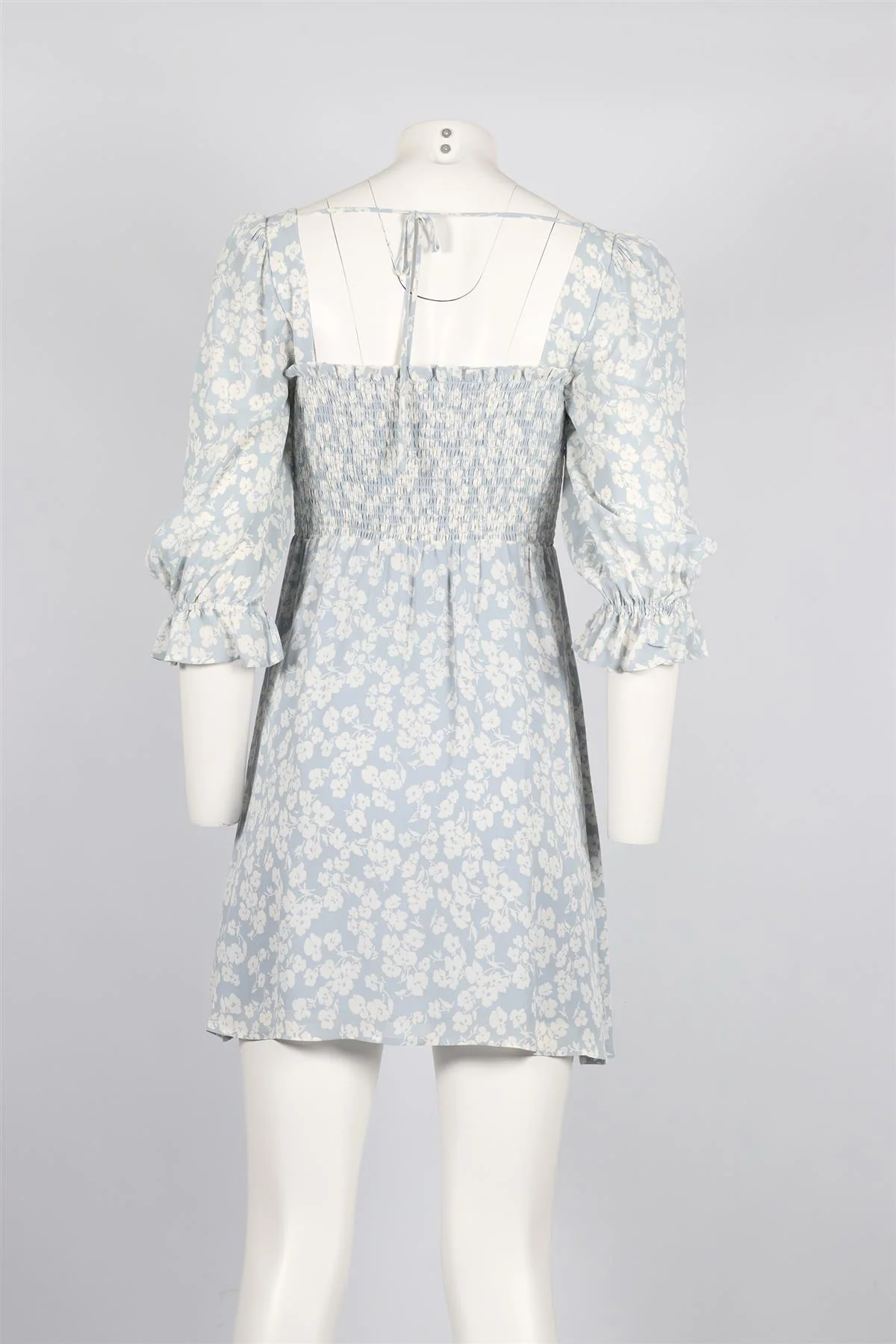 REFORMATION BLUE FLORAL PRINT CREPE MINI DRESS SMALL - Image 4