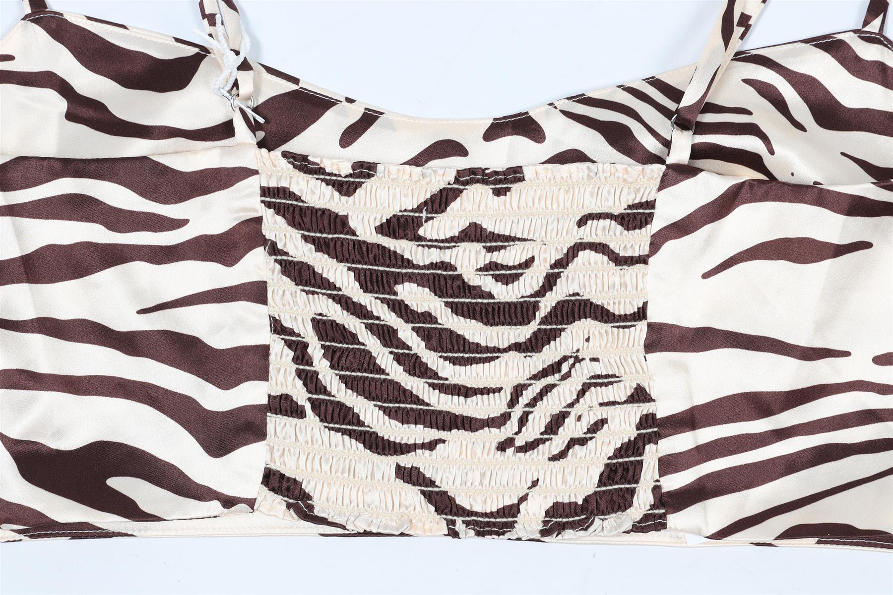 REFORMATION CREAM AND BROWN CROPPED SILK TOP US 2 UK 6 - Image 5