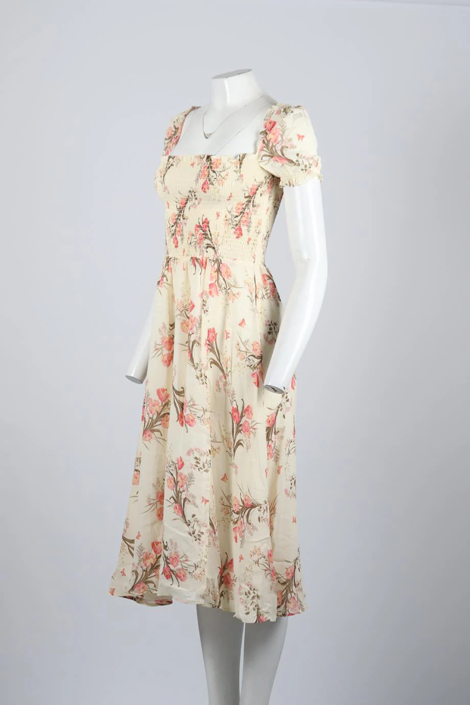 REFORMATION FLORAL PRINT CREPE MIDI DRESS SMALL - Image 3