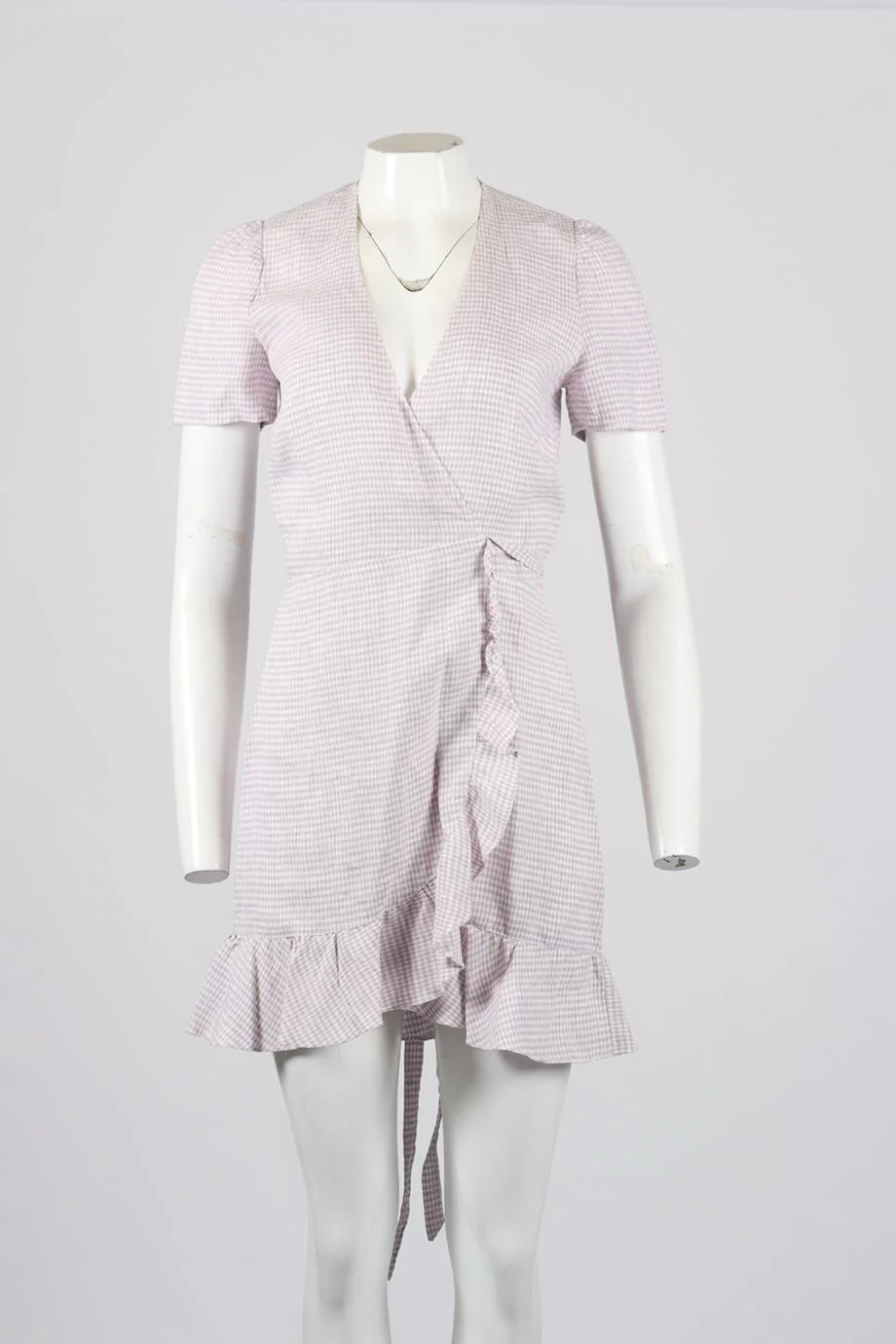 REFORMATION GINGHAM LINEN MINI WRAP DRESS MEDIUM - Image 2