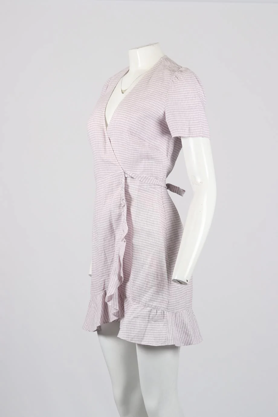 REFORMATION GINGHAM LINEN MINI WRAP DRESS MEDIUM - Image 3