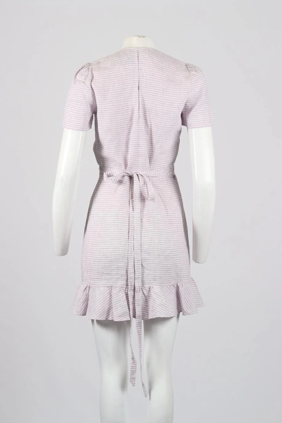REFORMATION GINGHAM LINEN MINI WRAP DRESS MEDIUM - Image 4