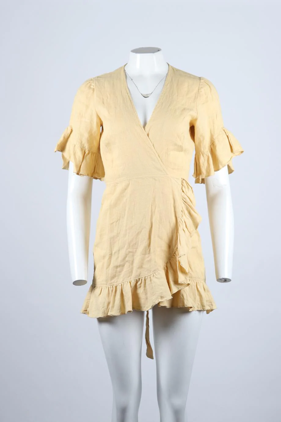 REFORMATION LINEN MINI WRAP DRESS MEDIUM - Image 2