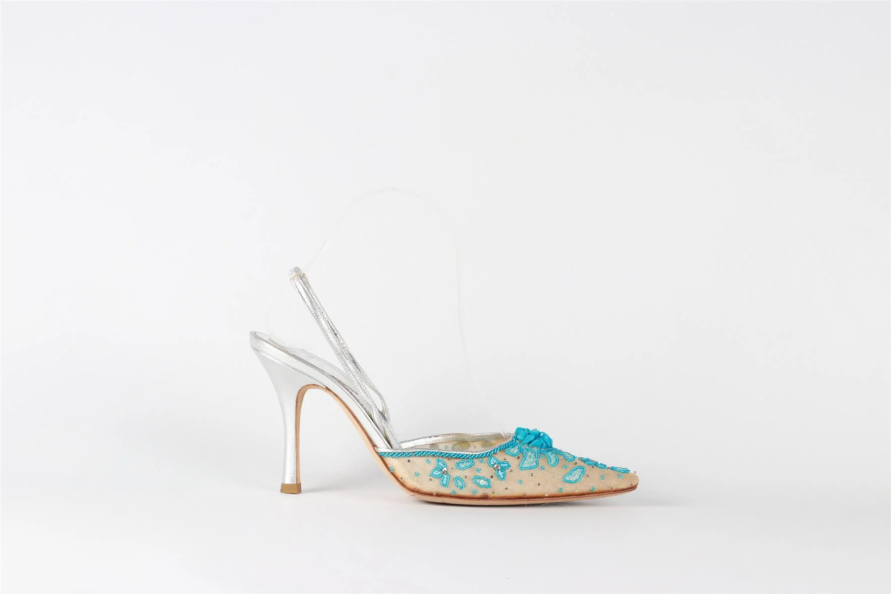 RENÉ  CAOVILLA BLUE LEATHER SLINGBACK PUMPS EU 37 UK 4 US 7 - Image 2