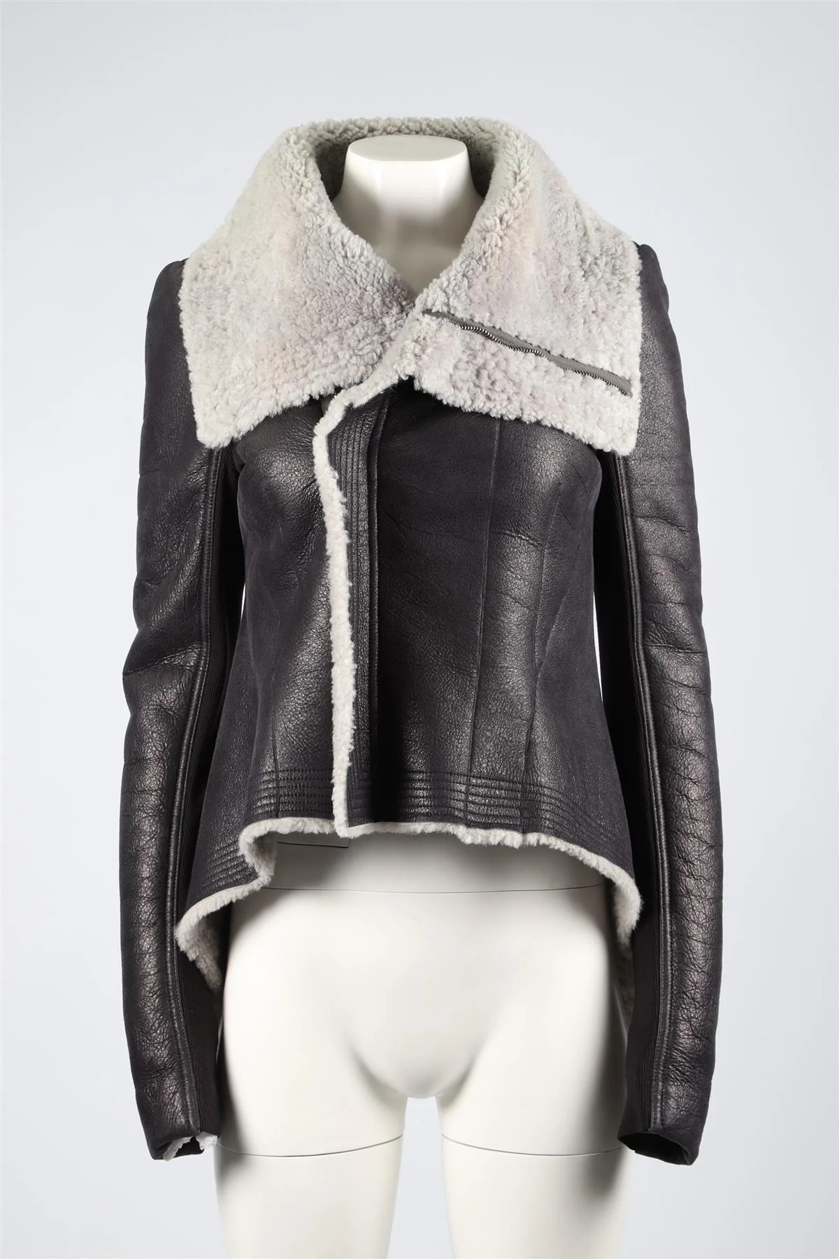 RICK OWENS BLACK LEATHER AND SHEARLING JACKET IT 46 UK 14 - Image 2