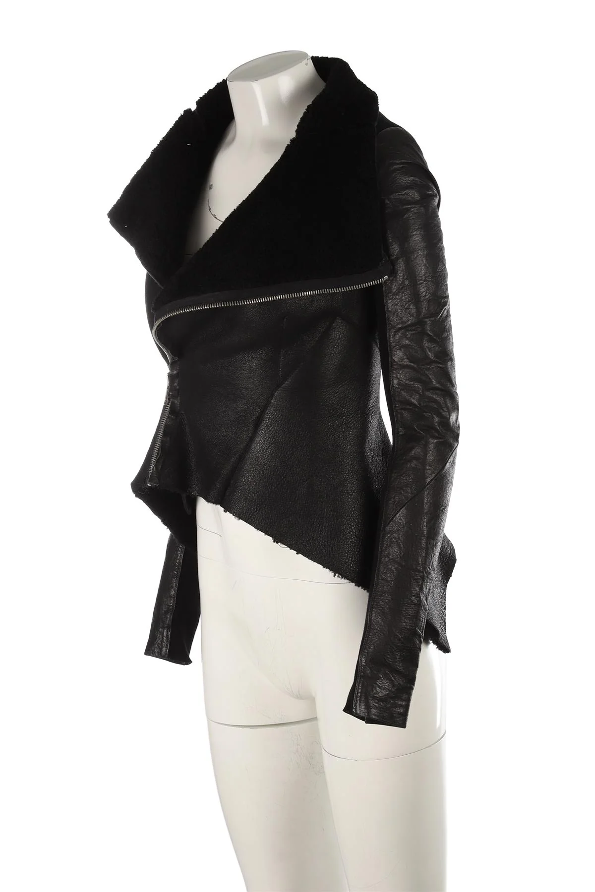RICK OWENS BLACK SHEARLING JACKET IT 38 UK 6 - Image 3