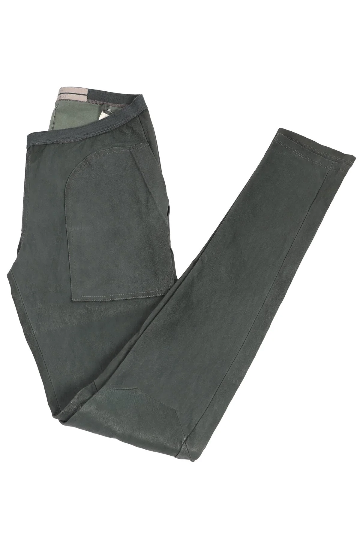 RICK OWENS GREEN LEATHER SKINNY PANTS UK 10