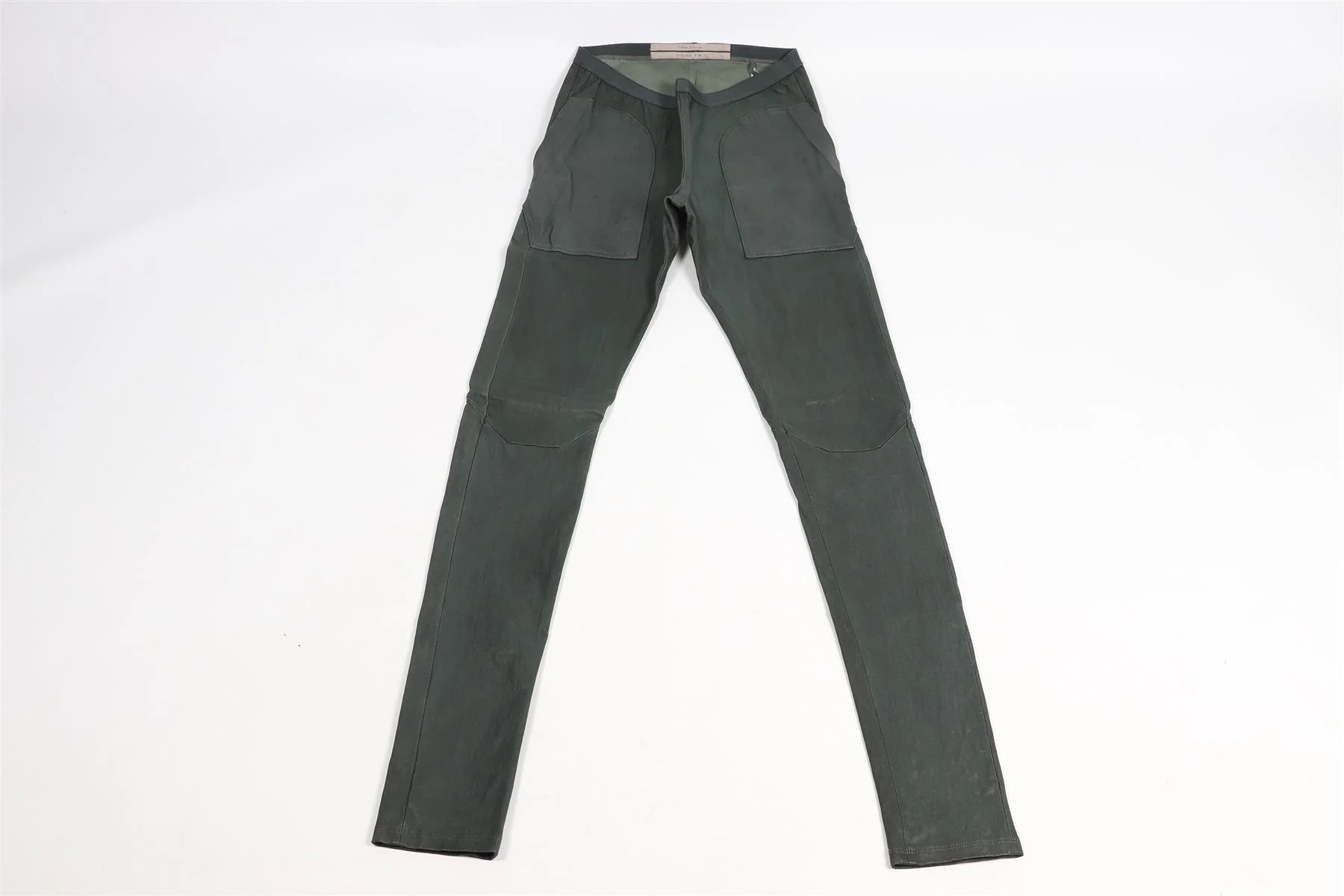 RICK OWENS GREEN LEATHER SKINNY PANTS UK 10 - Image 3