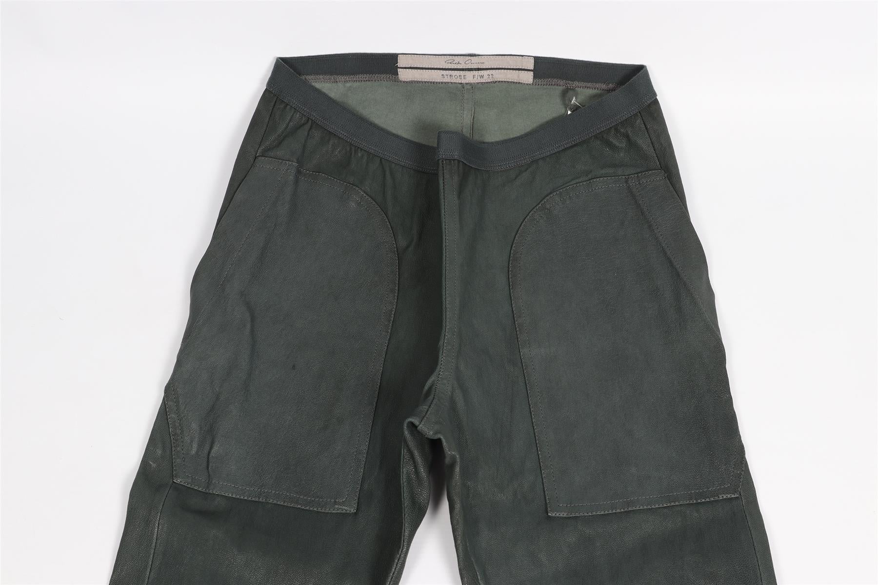 RICK OWENS GREEN LEATHER SKINNY PANTS UK 10 - Image 4