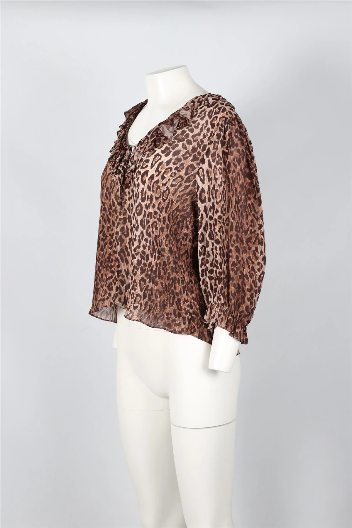 RIXO BROWN LEOPARD PRINT CHIFFON TOP UK 12 - Image 3
