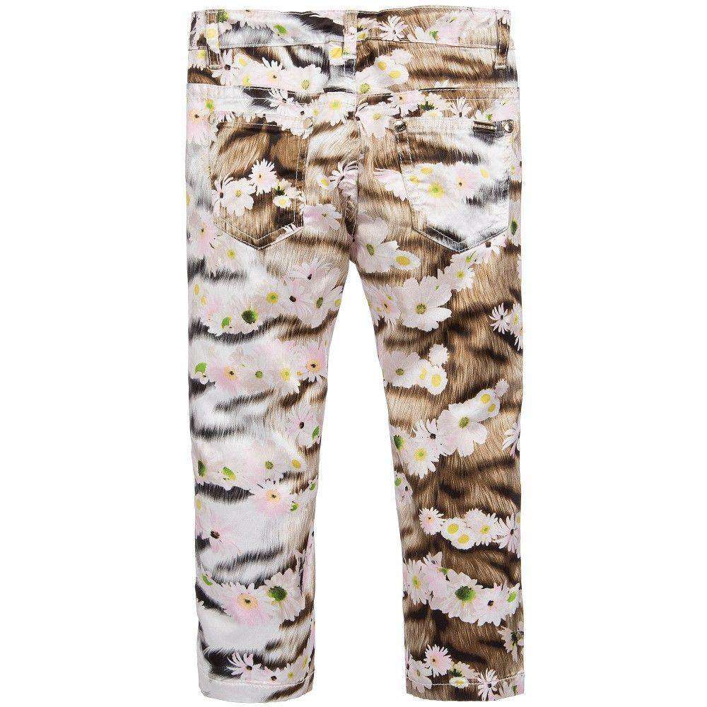 ROBERTO CAVALLI BABY GIRLS DAISY TIGER PRINT CROPPED SATIN JEANS 3 YEARS - Image 10