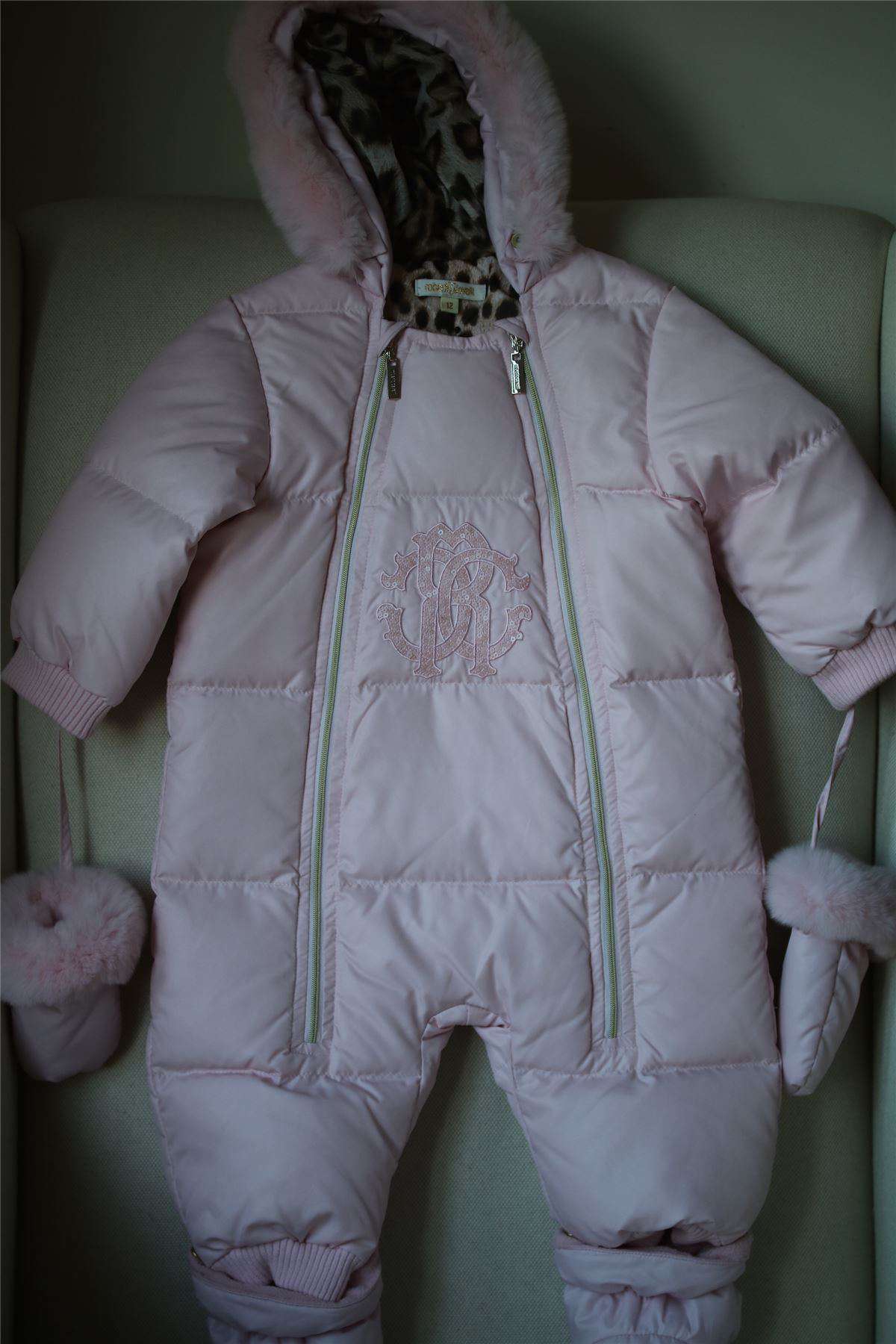 ROBERTO CAVALLI BABY GIRLS PINK DOWN PADDED SNOWSUIT WITH FUR TRIM 12 MONTHS - Image 2