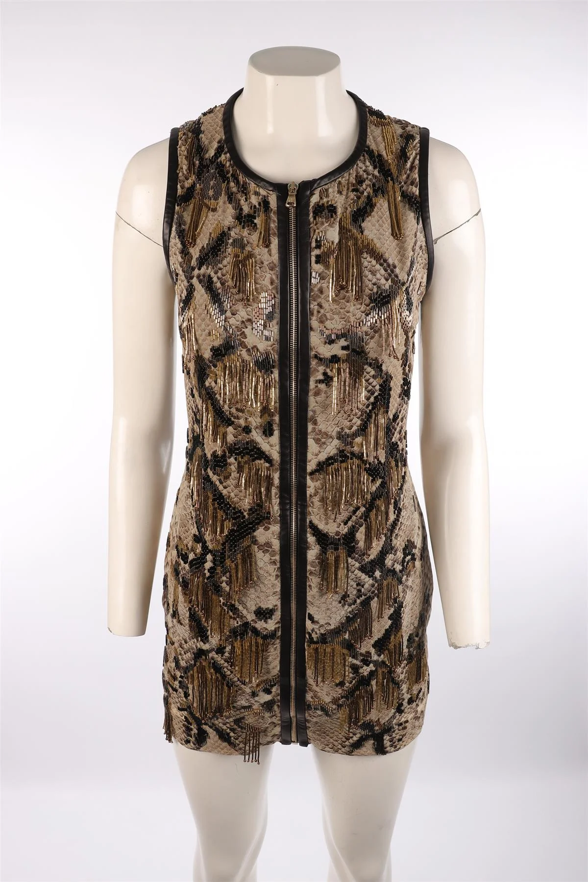ROBERTO CAVALLI BEIGE SILK MINI DRESS IT 38 UK 6 - Image 2