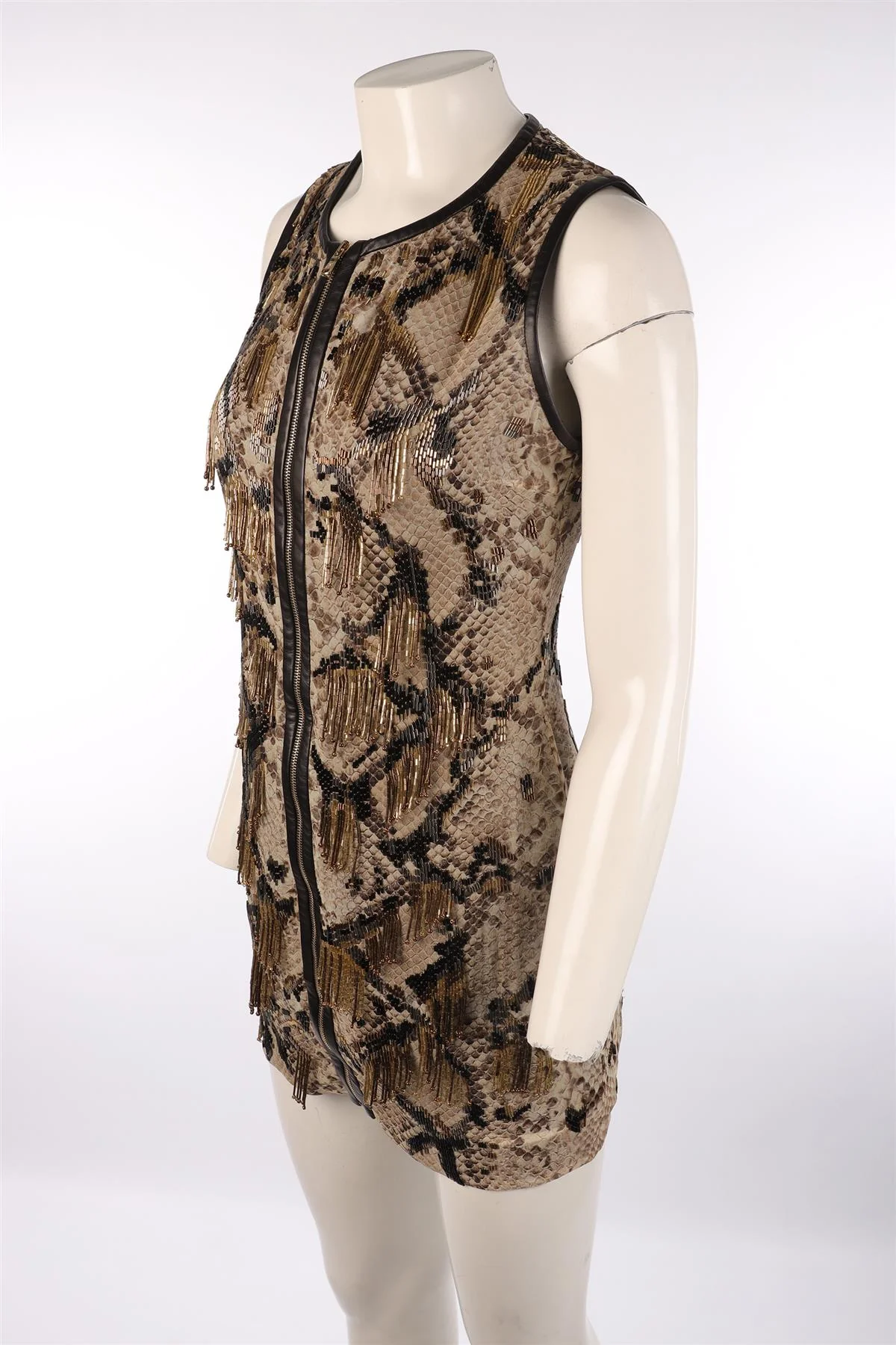 ROBERTO CAVALLI BEIGE SILK MINI DRESS IT 38 UK 6 - Image 3