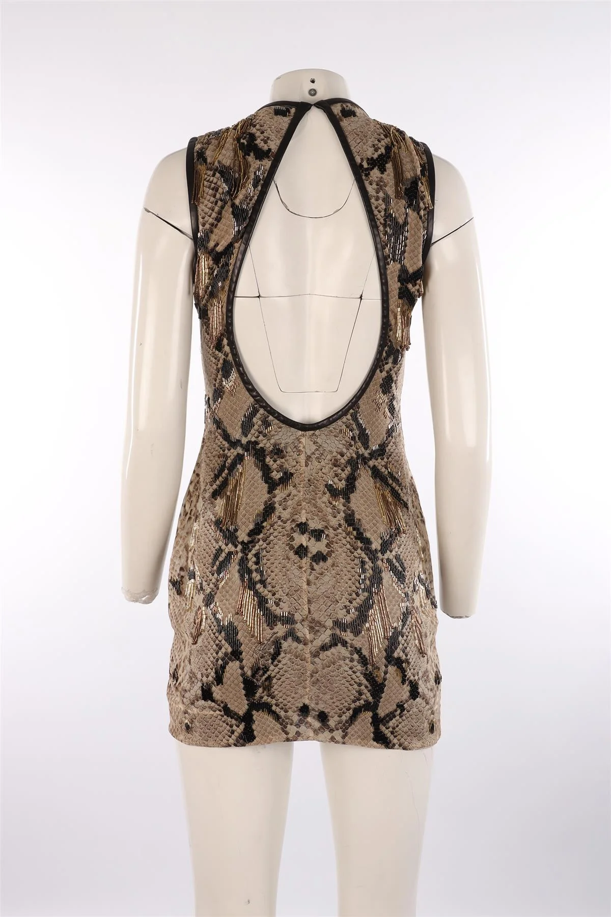 ROBERTO CAVALLI BEIGE SILK MINI DRESS IT 38 UK 6 - Image 4