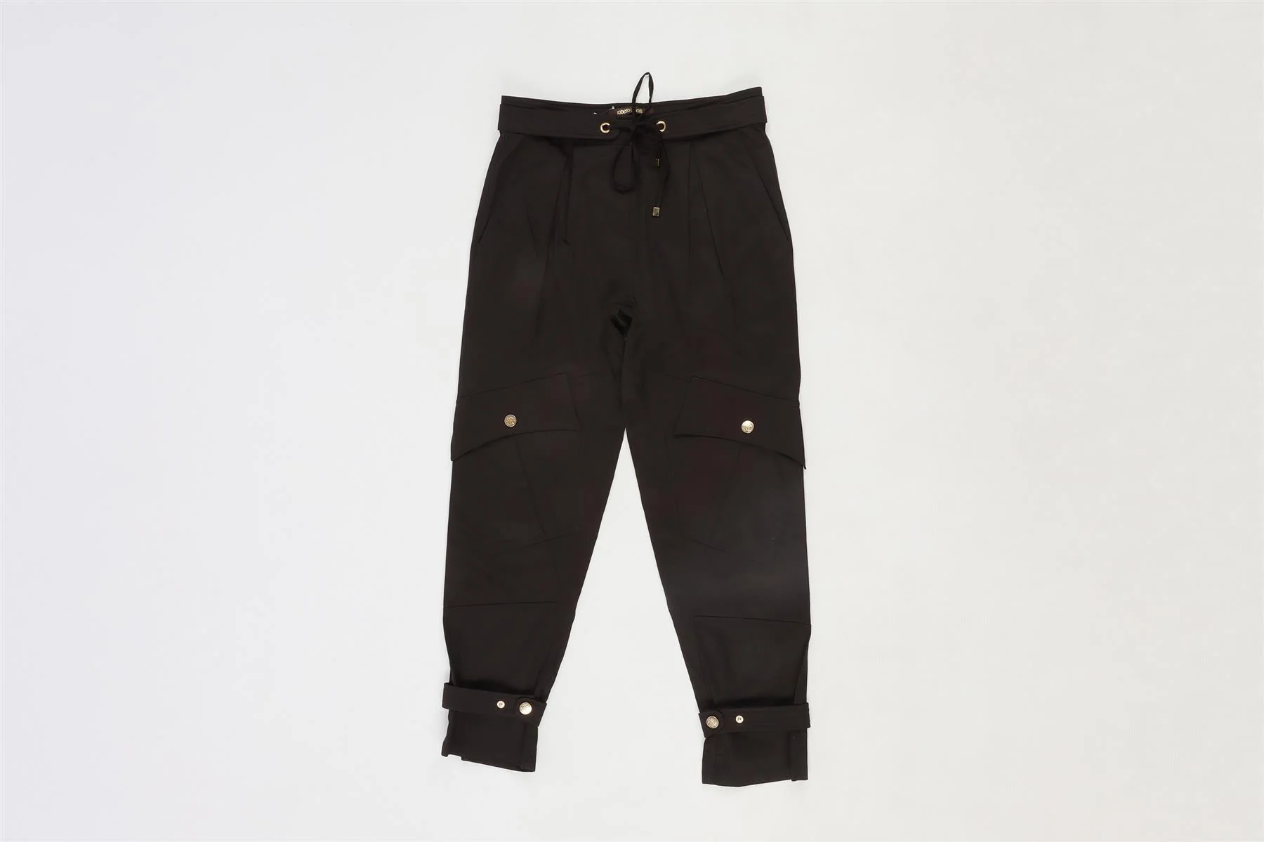 ROBERTO CAVALLI BLACK COTTON TAPERED PANTS IT 38 UK 6 - Image 2