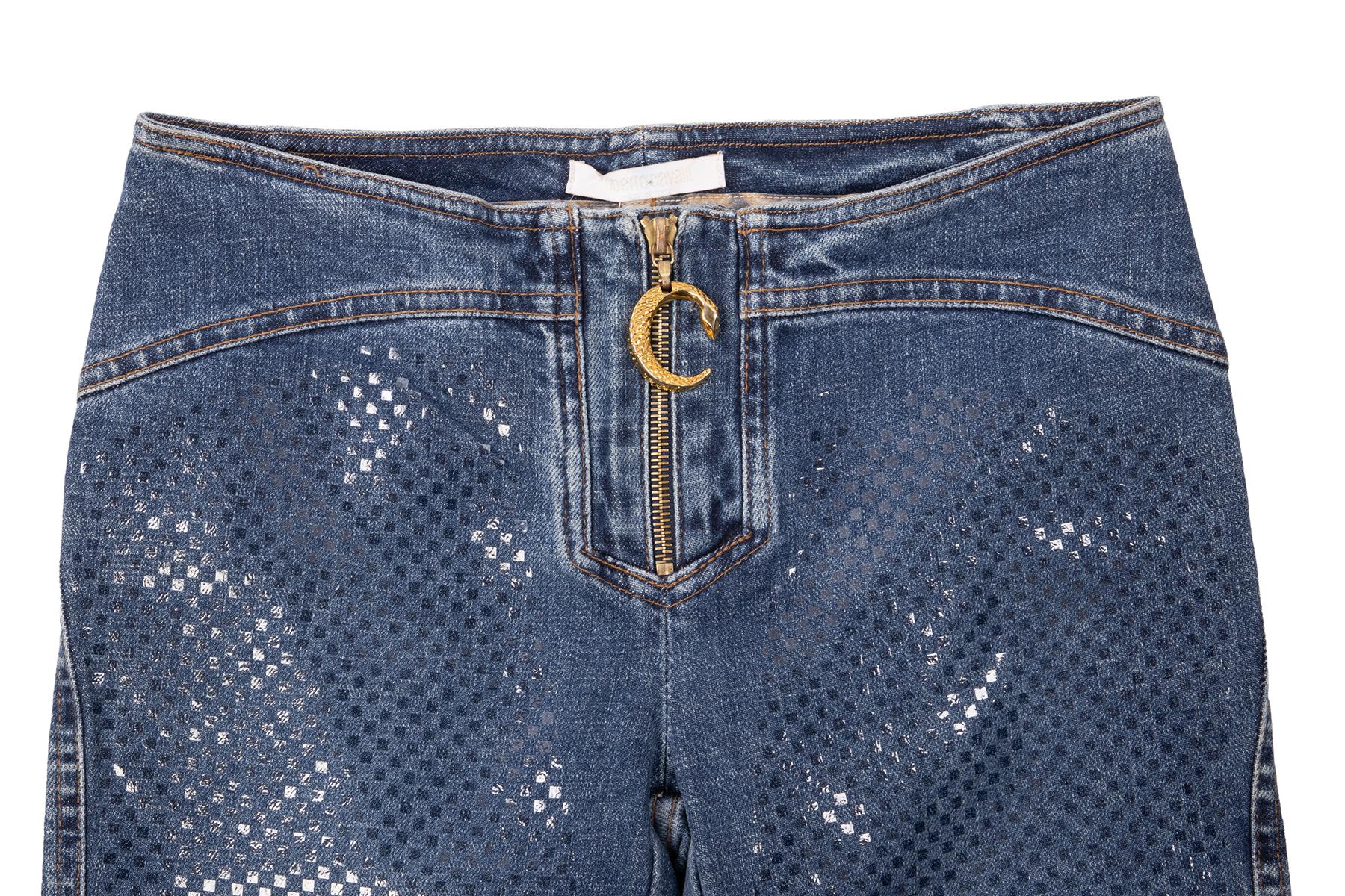 ROBERTO CAVALLI BLUE VINTAGE LOW RISE FLARED JEANS XSMALL - Image 3