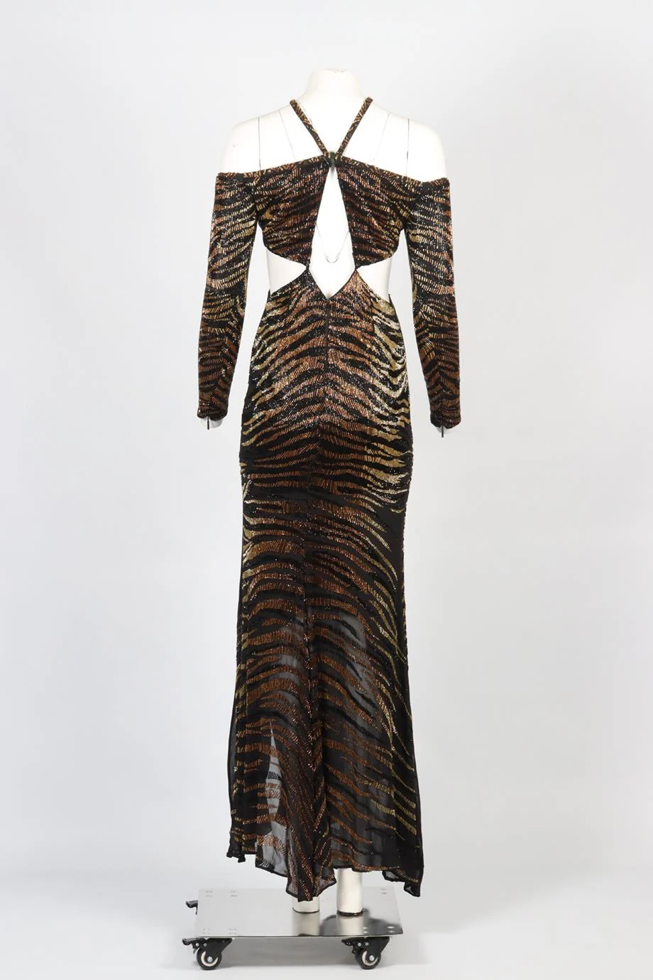 ROBERTO CAVALLI EMBELLISHED SILK MAXI DRESS IT 38 UK 6 - Image 4