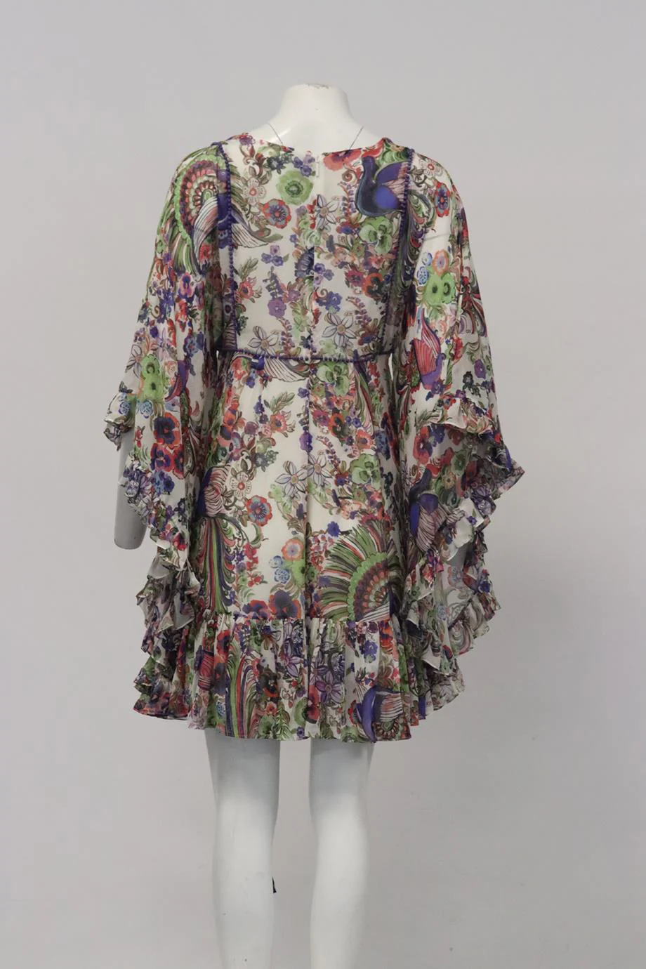 ROBERTO CAVALLI FLORAL PRINT SILK MINI DRESS IT 44 UK 12 - Image 4