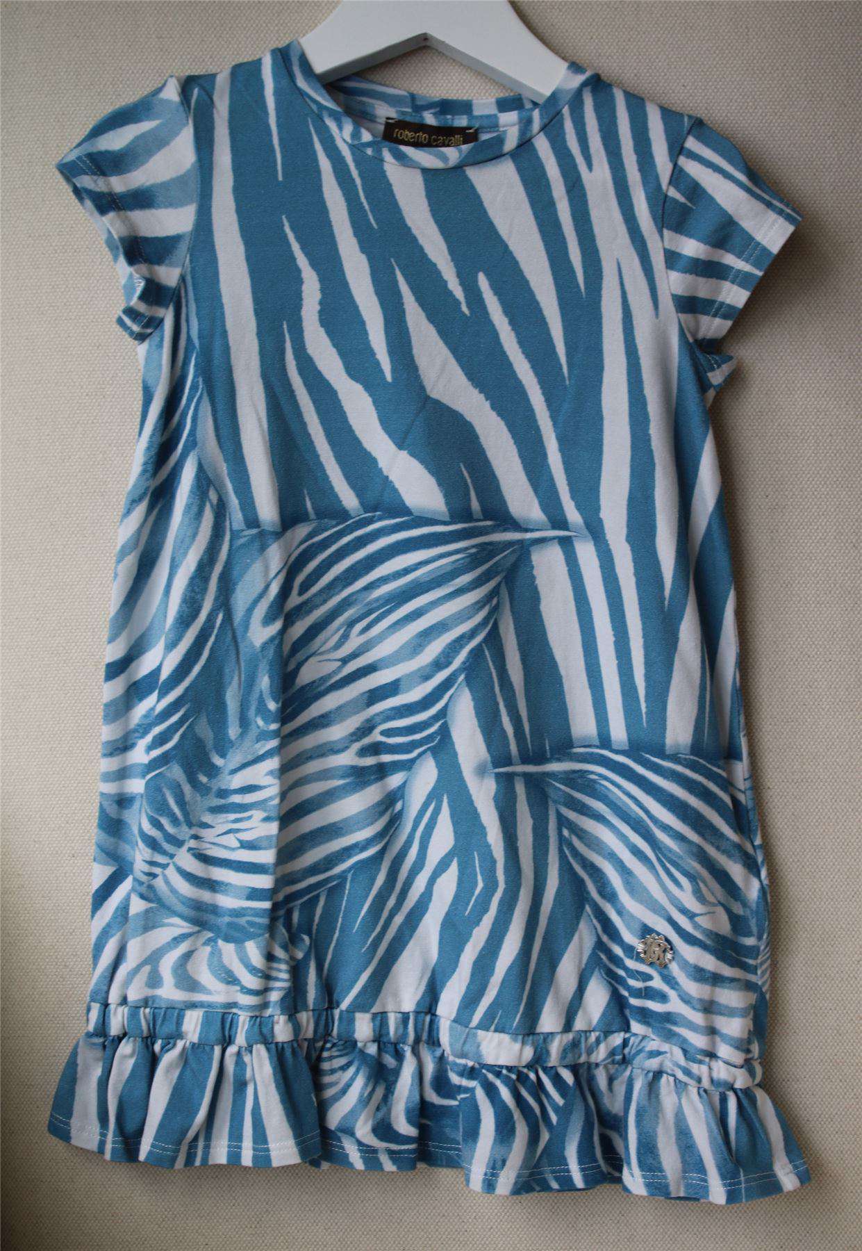 ROBERTO CAVALLI GIRLS BLUE ZEBRA ROSE PRINT DRESS 4 YEARS - Image 3