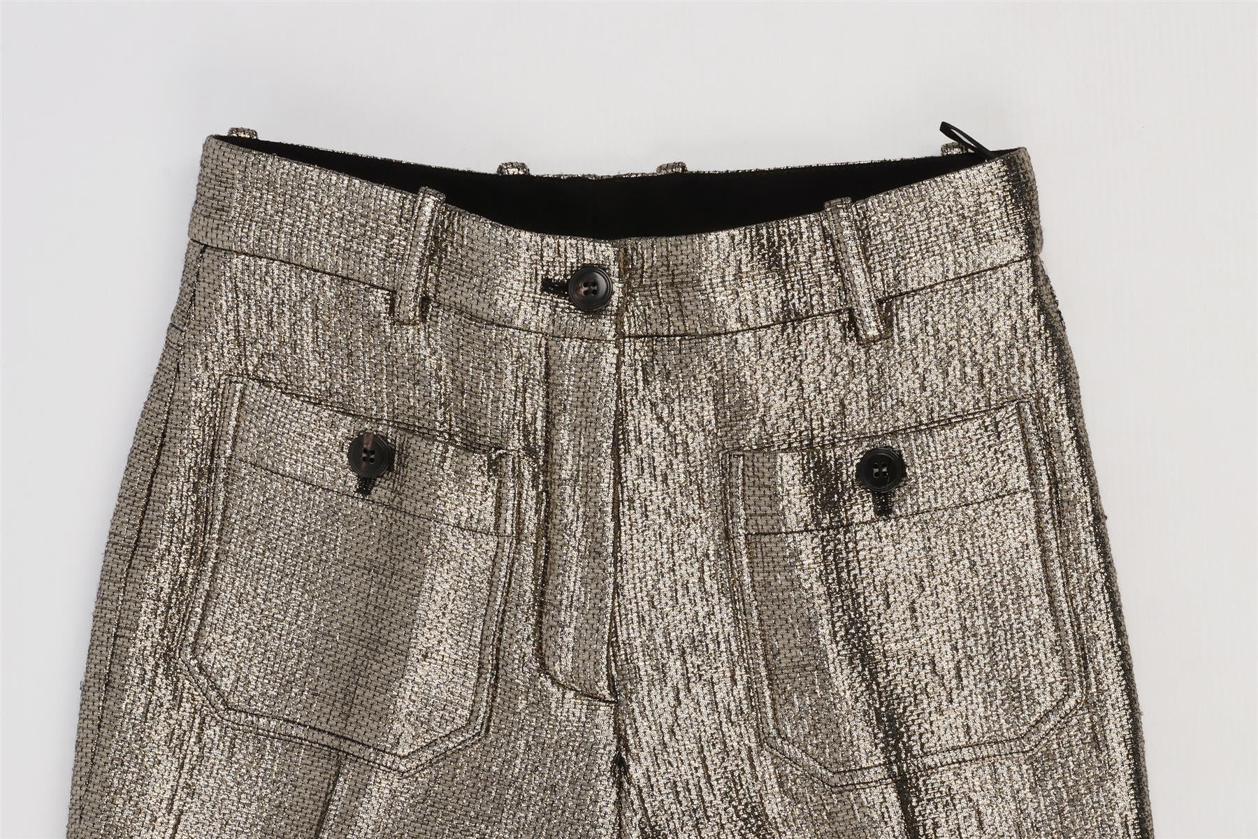ROBERTO CAVALLI GOLD WOOL FLARED PANTS IT 38 UK 6 - Image 3